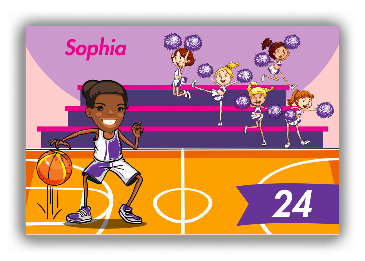 Personalized Basketball Canvas Wrap & Photo Print IV - Pink Background - Black Girl I - Front View