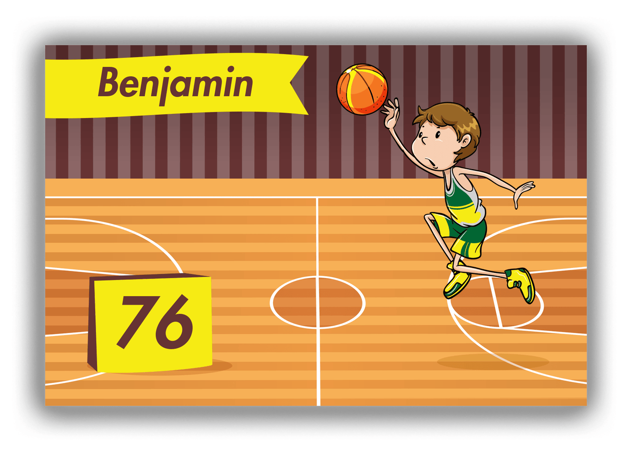 Personalized Basketball Canvas Wrap & Photo Print V - Brown Background - Brown Hair Boy - Front View