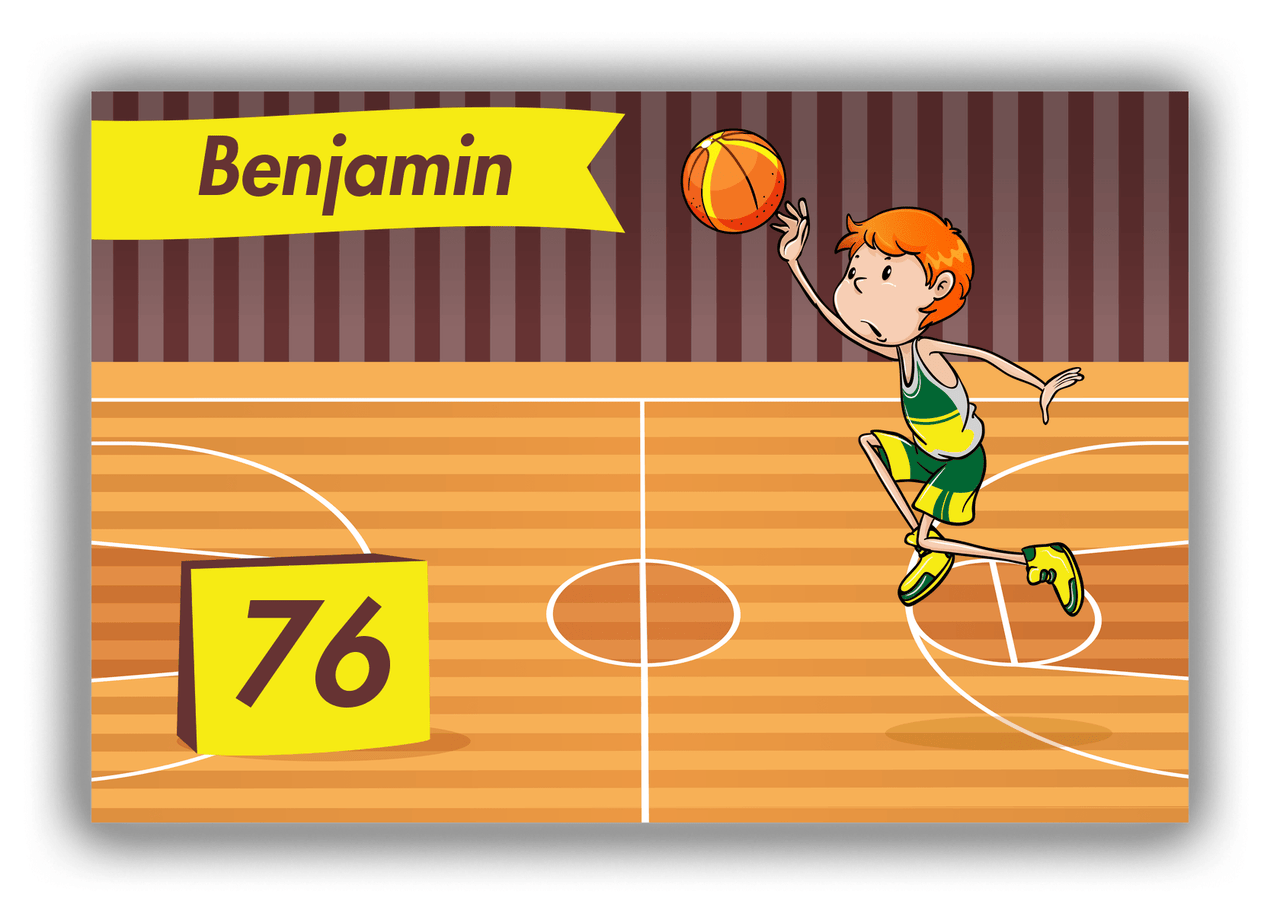 Personalized Basketball Canvas Wrap & Photo Print V - Brown Background - Redhead Boy - Front View