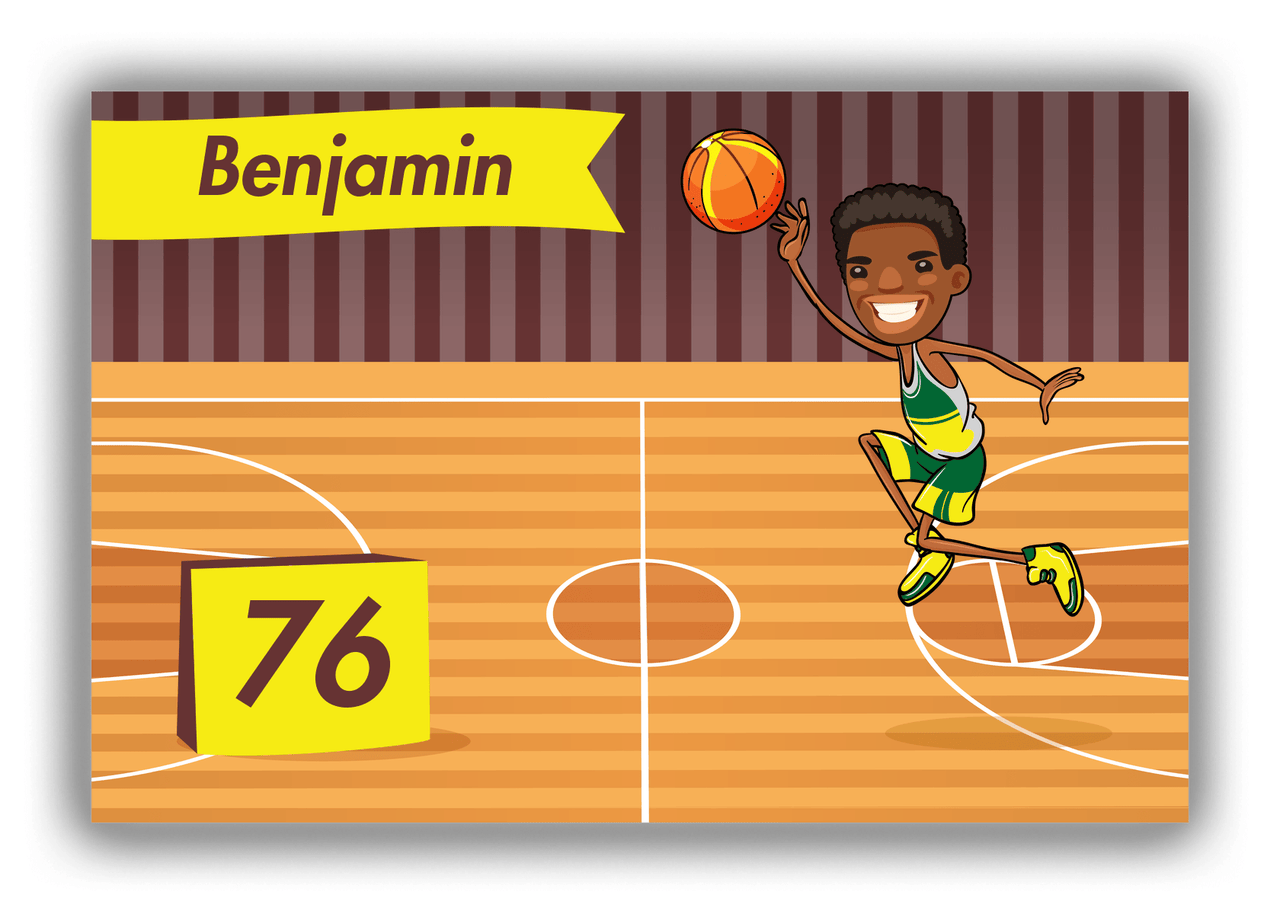 Personalized Basketball Canvas Wrap & Photo Print V - Brown Background - Black Boy I - Front View