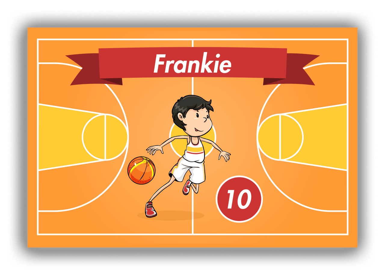 Personalized Basketball Canvas Wrap & Photo Print VII - Orange Background - Black Hair Boy - Front View