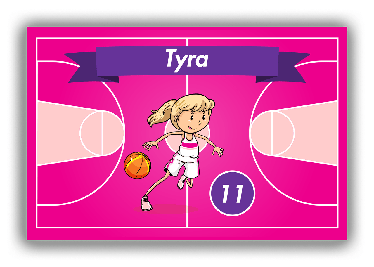 Personalized Basketball Canvas Wrap & Photo Print VIII - Pink Background - Blonde Girl - Front View