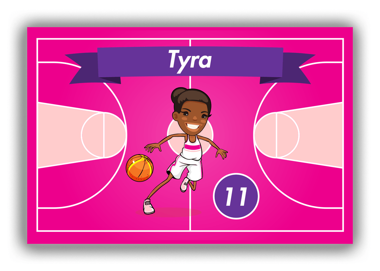 Personalized Basketball Canvas Wrap & Photo Print VIII - Pink Background - Black Girl I - Front View