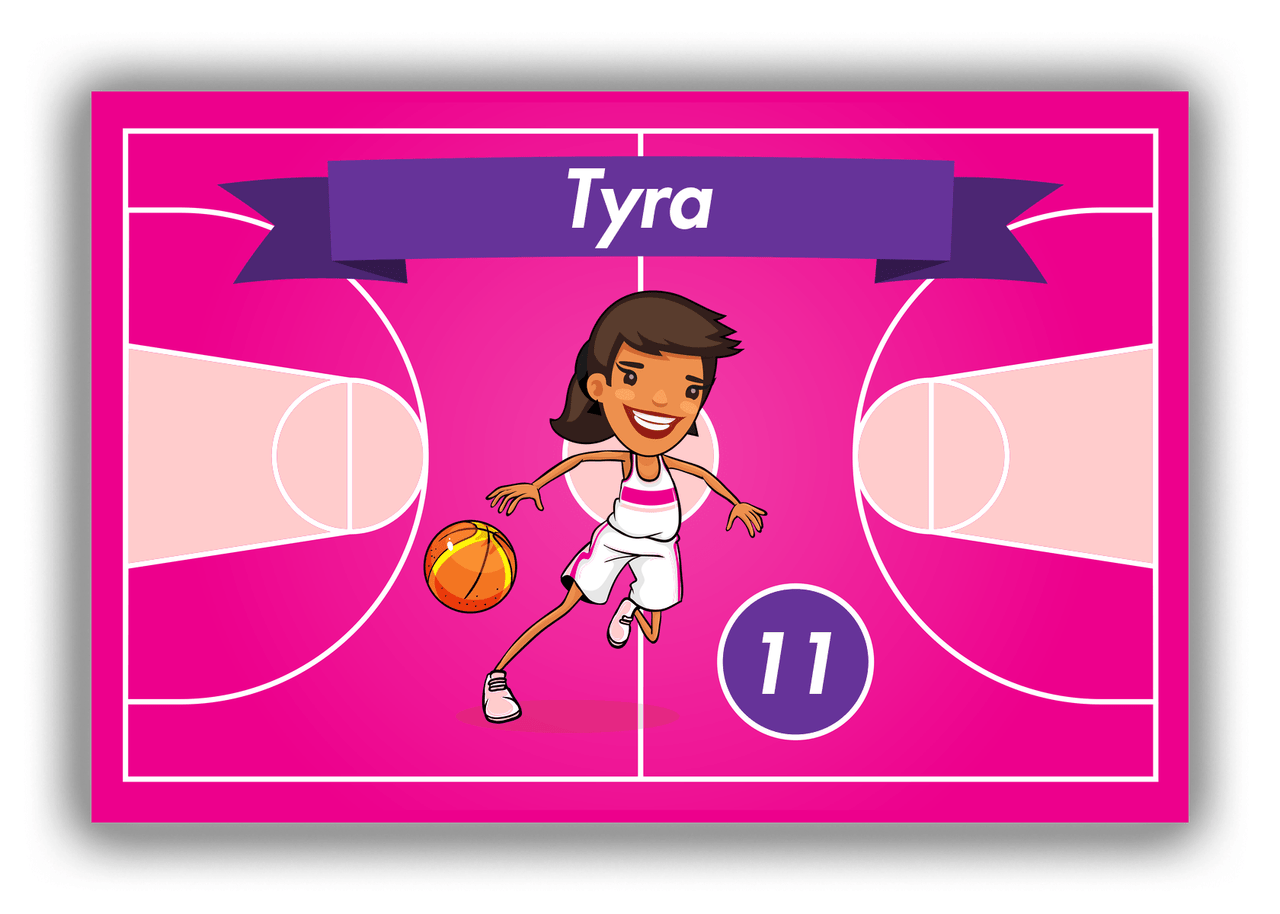 Personalized Basketball Canvas Wrap & Photo Print VIII - Pink Background - Black Girl II - Front View