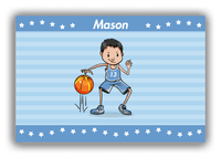 Thumbnail for Personalized Basketball Canvas Wrap & Photo Print IX - Blue Background - Black Hair Boy - Front View