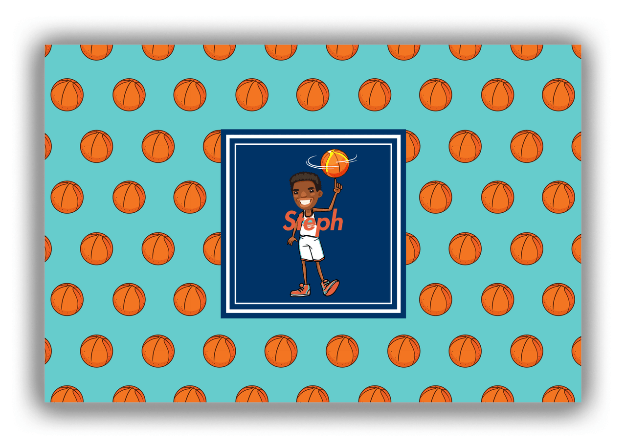 Personalized Basketball Canvas Wrap & Photo Print XI - Teal Background - Black Boy I - Front View