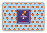 Thumbnail for Personalized Basketball Canvas Wrap & Photo Print XII - Blue Background - Brunette Girl - Front View