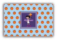 Thumbnail for Personalized Basketball Canvas Wrap & Photo Print XII - Blue Background - Black Hair Girl - Front View