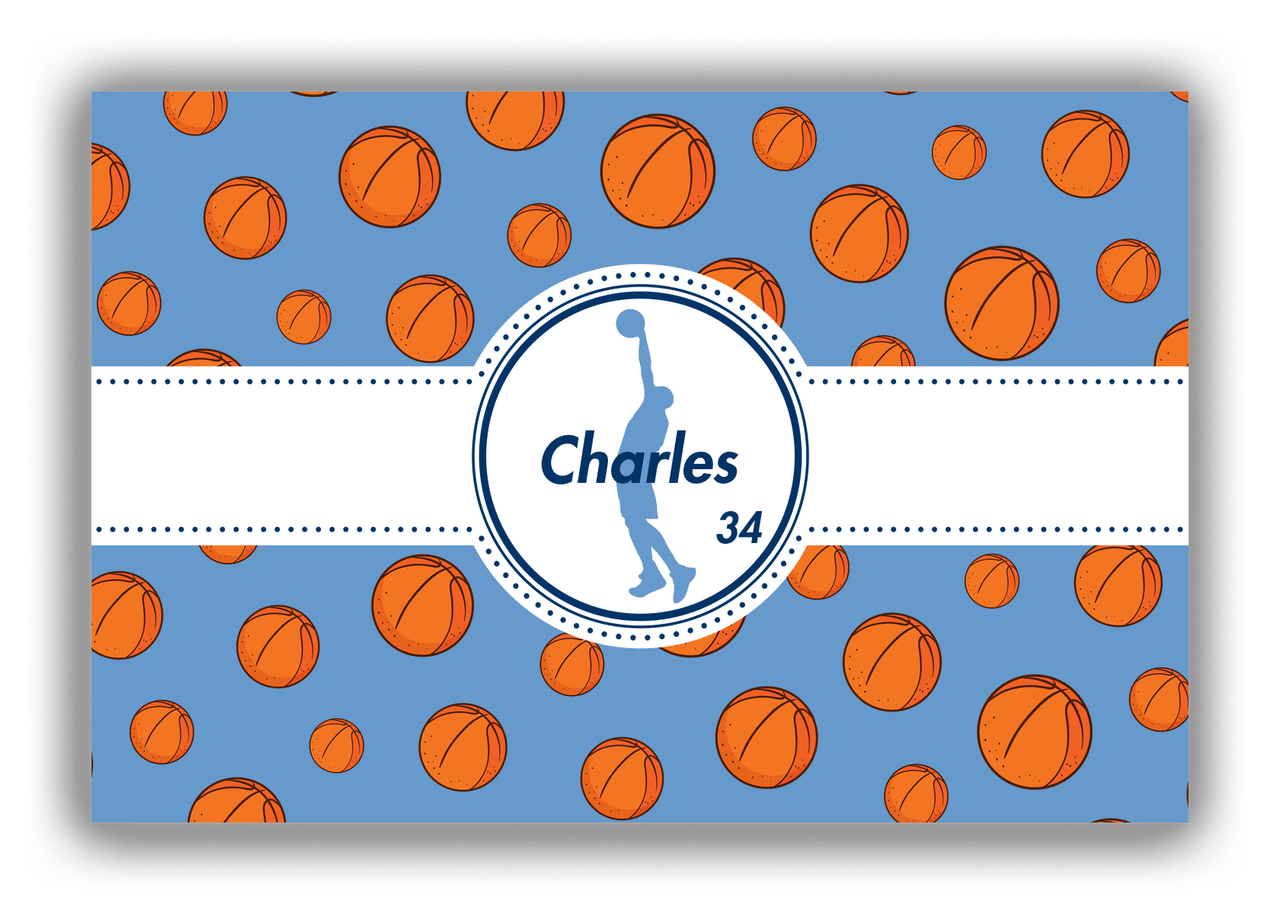 Personalized Basketball Canvas Wrap & Photo Print XIV - Blue Background - Silhouette IV - Front View