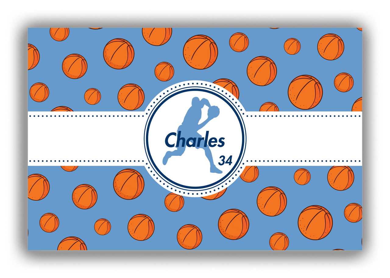 Personalized Basketball Canvas Wrap & Photo Print XIV - Blue Background - Silhouette VI - Front View