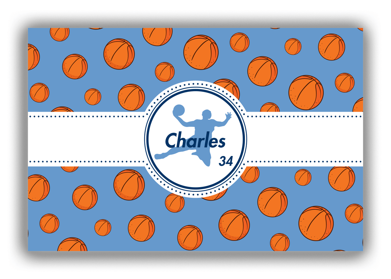 Personalized Basketball Canvas Wrap & Photo Print XIV - Blue Background - Silhouette IX - Front View