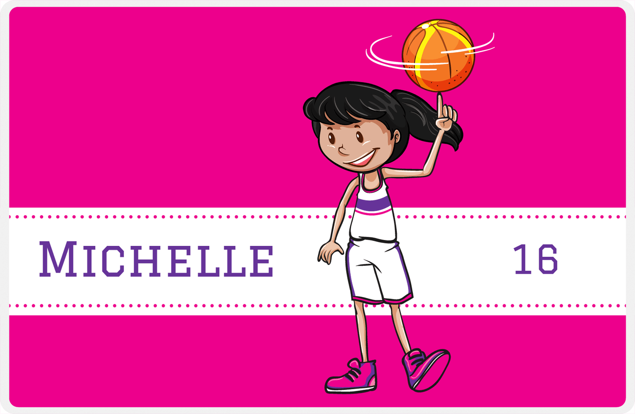 Personalized Basketball Placemat II - Finger Spin - Black Hair Girl I -  View