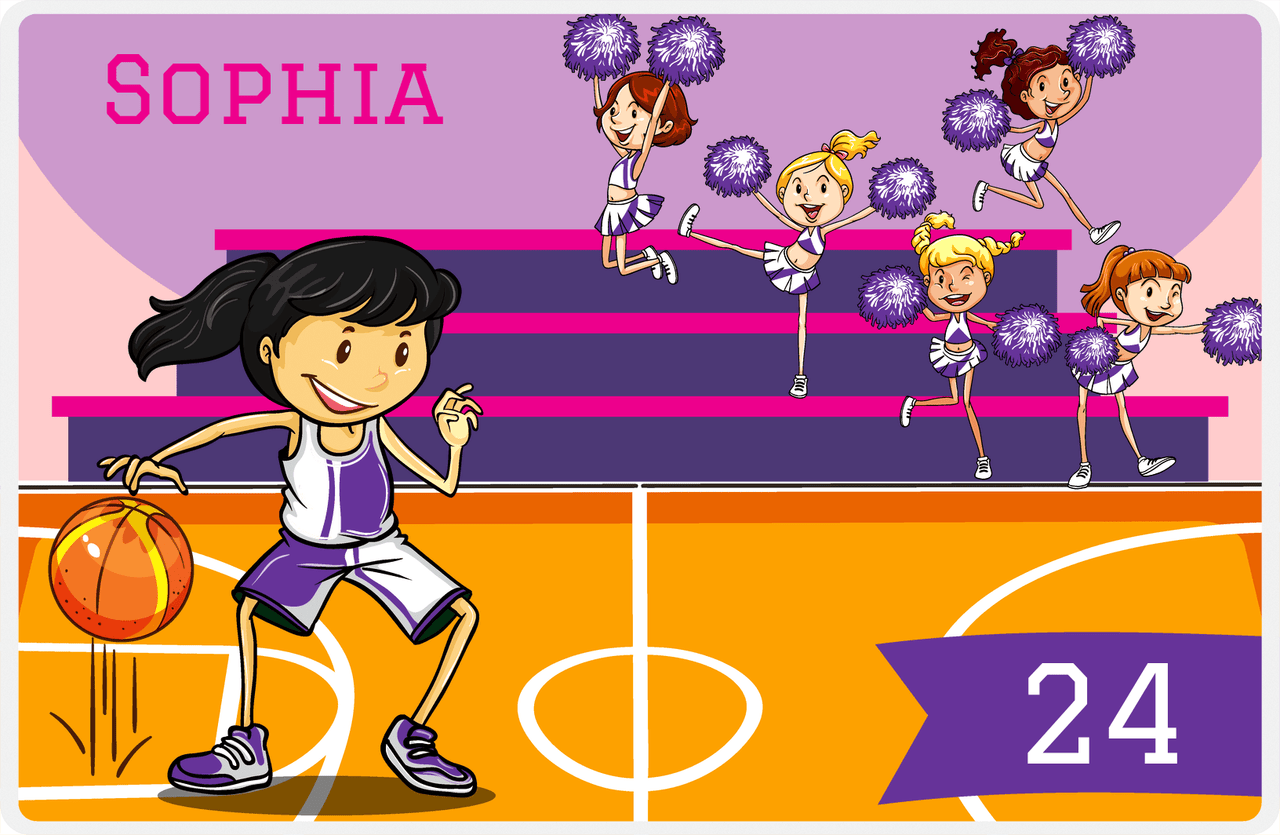 Personalized Basketball Placemat IV - Courtside - Black Hair Girl II -  View