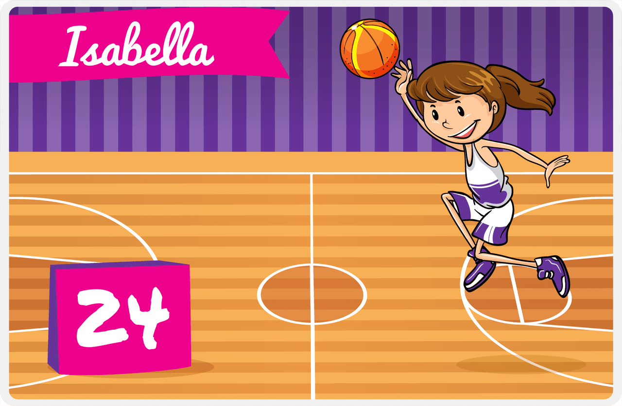 Personalized Basketball Placemat VI - Full Court Shot - Brunette Girl -  View