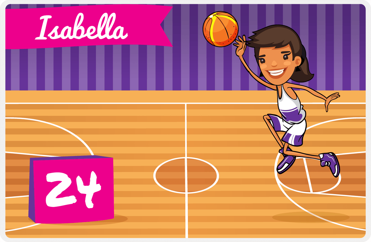 Personalized Basketball Placemat VI - Full Court Shot - Black Girl II -  View