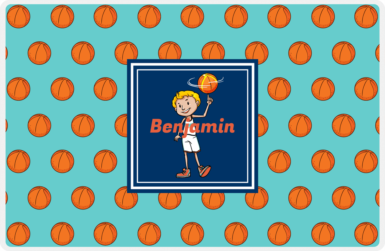 Personalized Basketball Placemat XI - Basketball Background - Blond Boy -  View