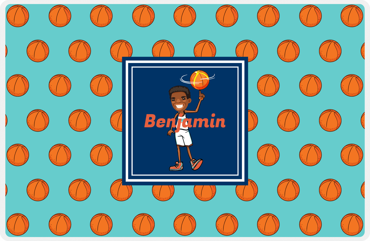 Personalized Basketball Placemat XI - Basketball Background - Black Boy I -  View