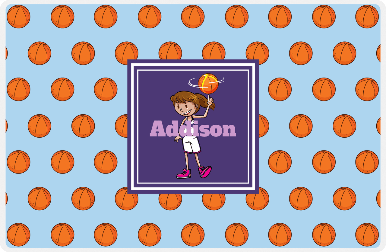 Personalized Basketball Placemat XII - Basketball Background - Brunette Girl -  View