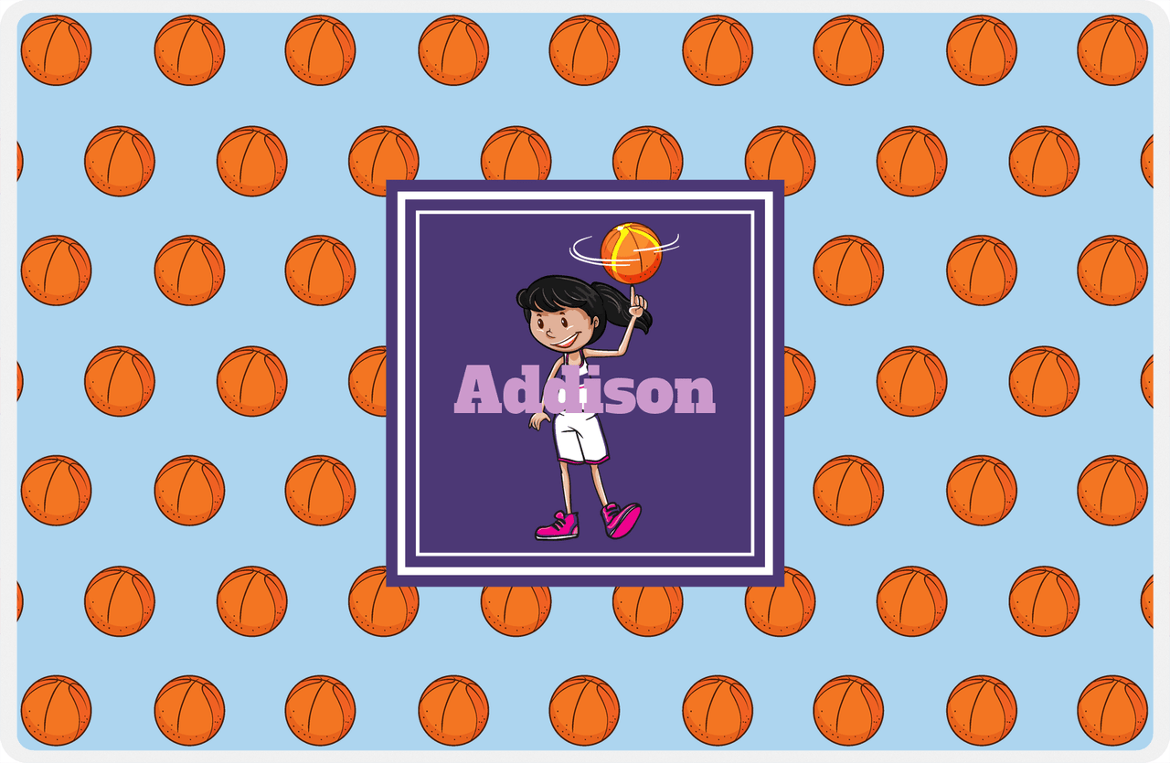 Personalized Basketball Placemat XII - Basketball Background - Black Hair Girl I -  View