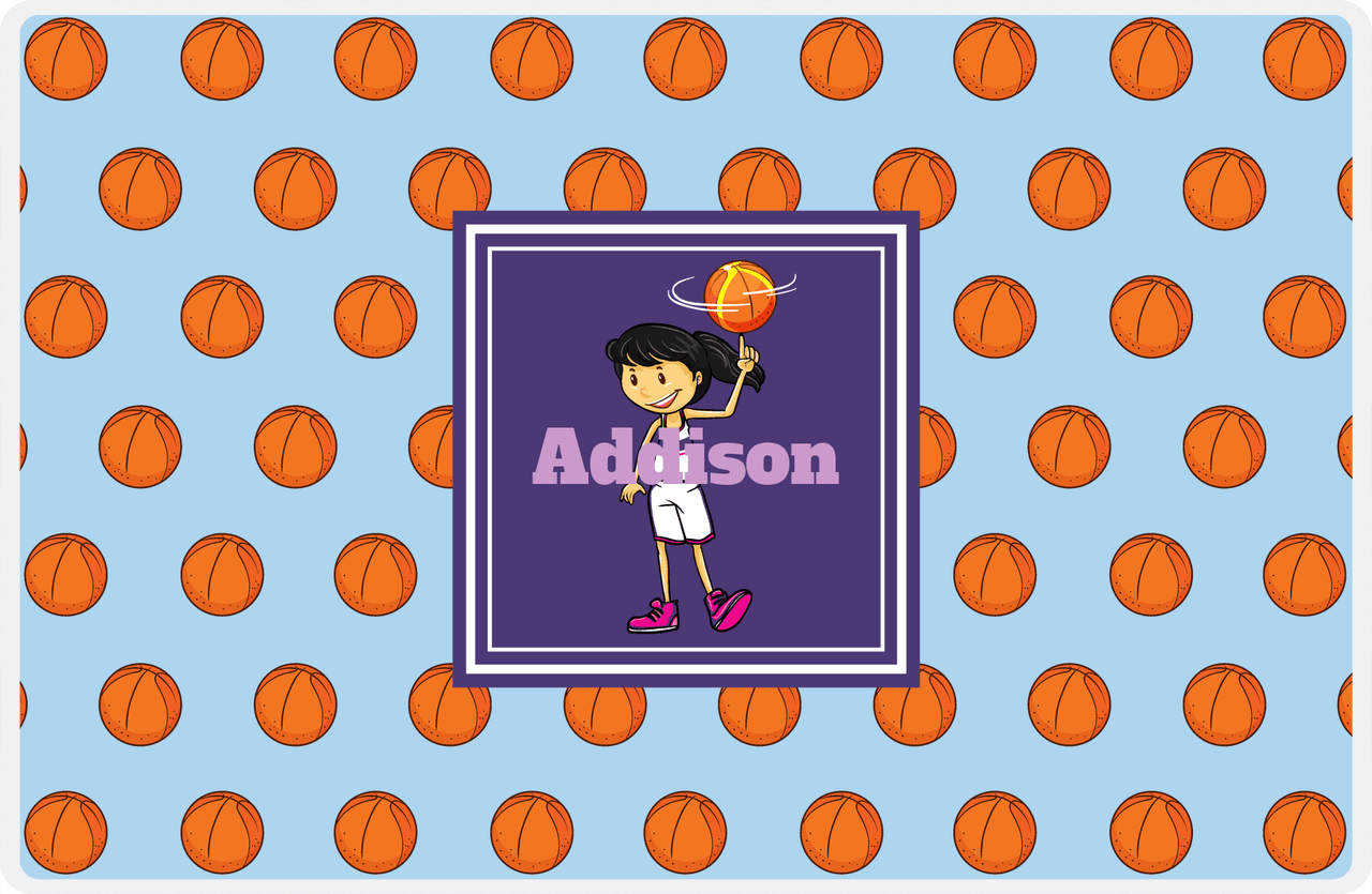 Personalized Basketball Placemat XII - Basketball Background - Black Hair Girl II -  View