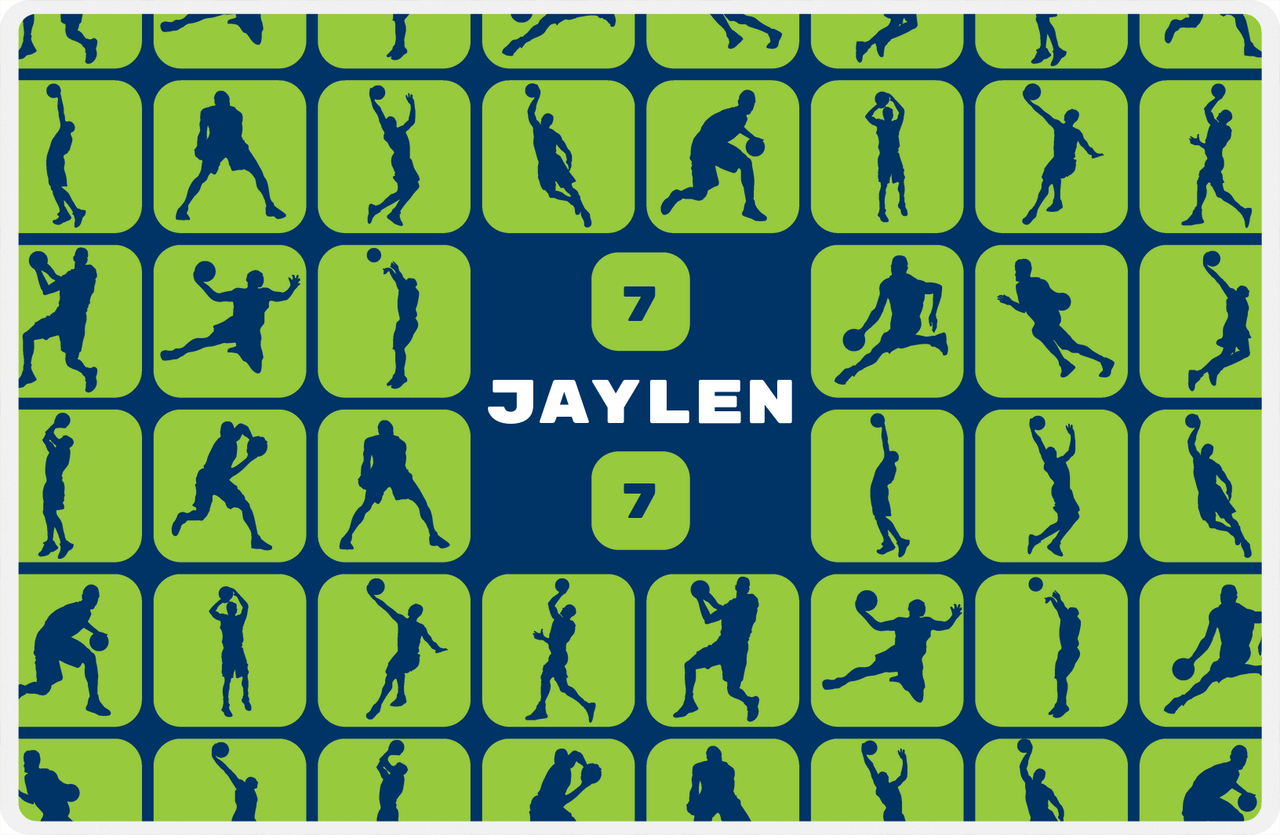 Personalized Basketball Placemat XV - Silhouette Squares - Blue Background -  View