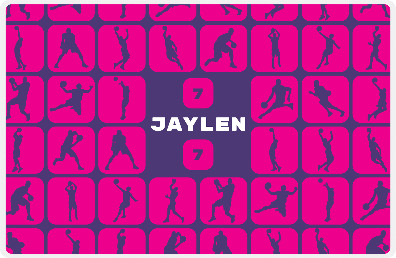 Personalized Basketball Placemat XV - Silhouette Squares - Purple Background -  View