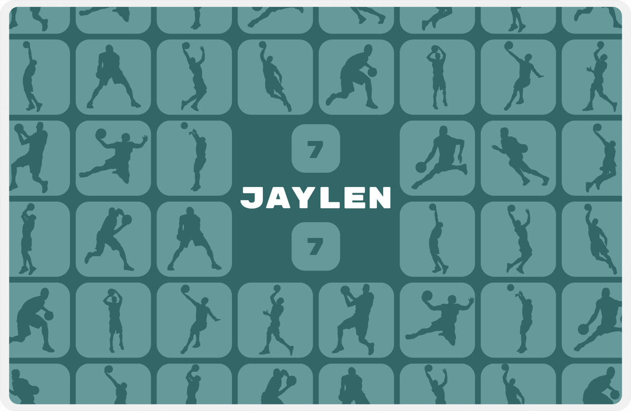 Personalized Basketball Placemat XV - Silhouette Squares - Teal Background -  View