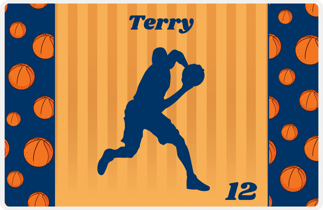 Personalized Basketball Placemat XVI - Blue Sidelines with Silhouette VI -  View