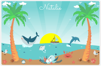 Thumbnail for Personalized Beach Animals Placemat II - Sunset Sail - Teal Background -  View