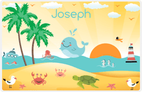 Thumbnail for Personalized Beach Animals Placemat III - Happy Whale - Yellow Background -  View