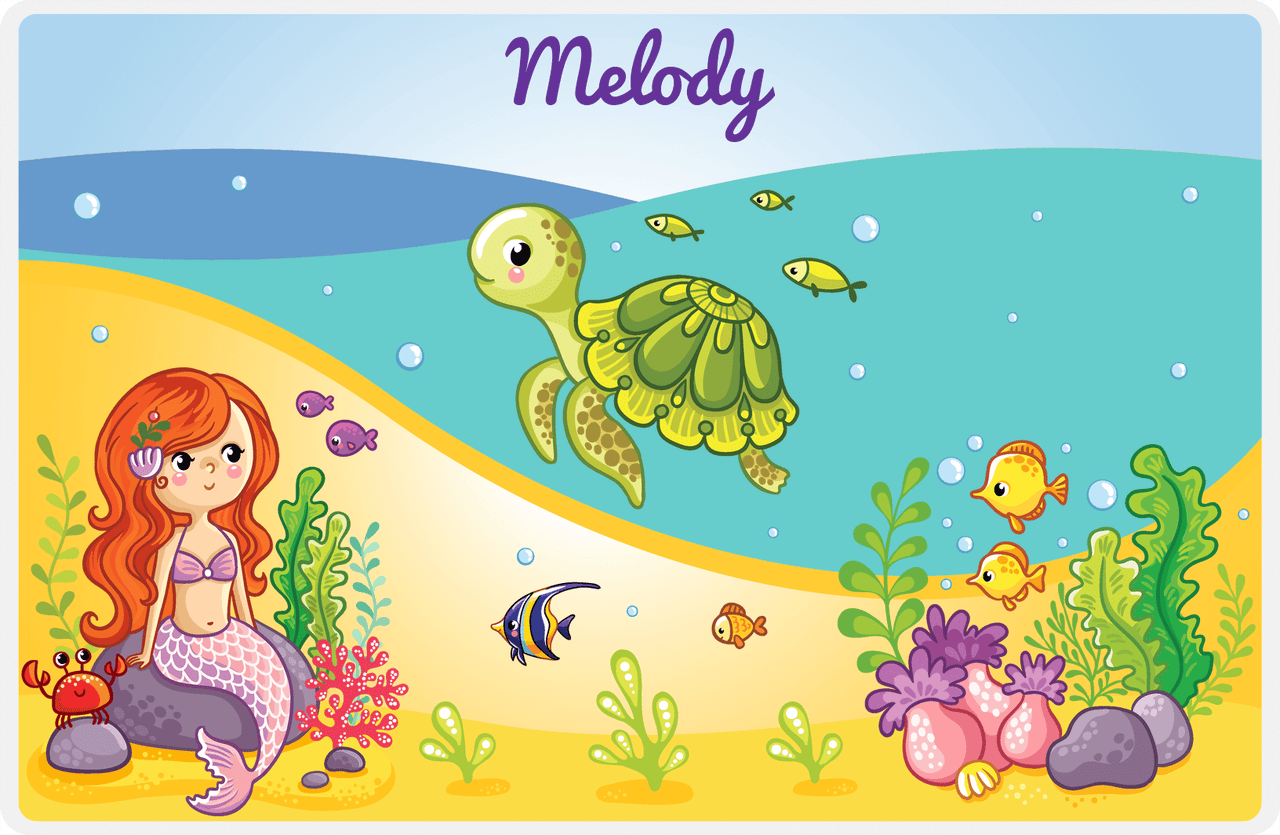 Personalized Beach Animals Placemat VI - Mermaid's Friends - Redhead Mermaid -  View