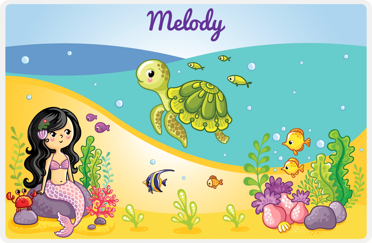 Personalized Beach Animals Placemat VI - Mermaid's Friends - Asian Mermaid -  View