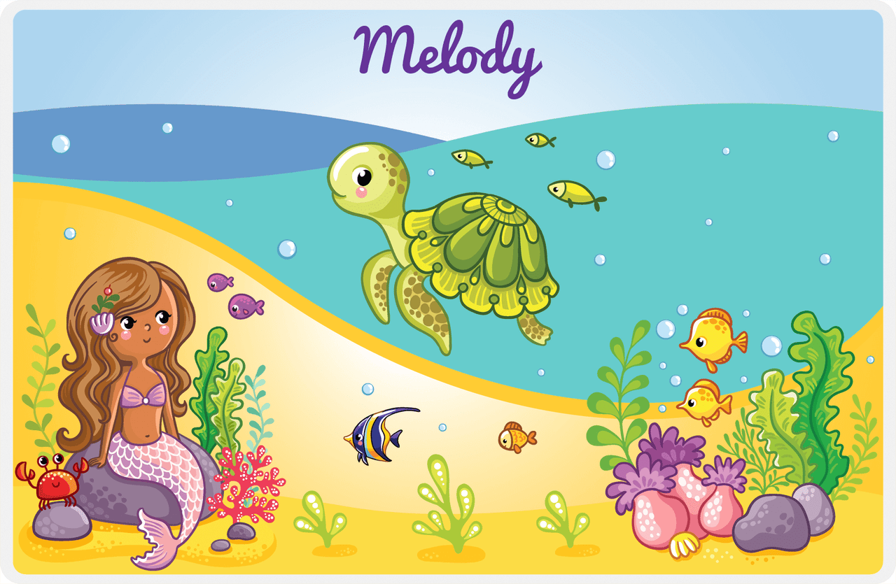 Personalized Beach Animals Placemat VI - Mermaid's Friends - Black Mermaid I -  View
