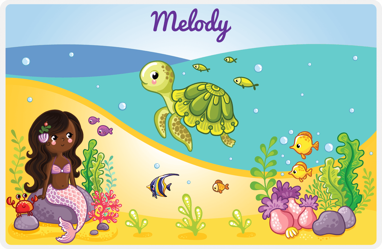 Personalized Beach Animals Placemat VI - Mermaid's Friends - Black Mermaid II -  View