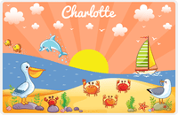Thumbnail for Personalized Beach Animals Placemat VII - Pelican Dunes - Orange Background -  View