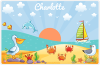 Thumbnail for Personalized Beach Animals Placemat VII - Pelican Dunes - Blue Background -  View