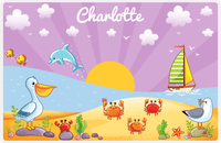 Thumbnail for Personalized Beach Animals Placemat VII - Pelican Dunes - Purple Background -  View