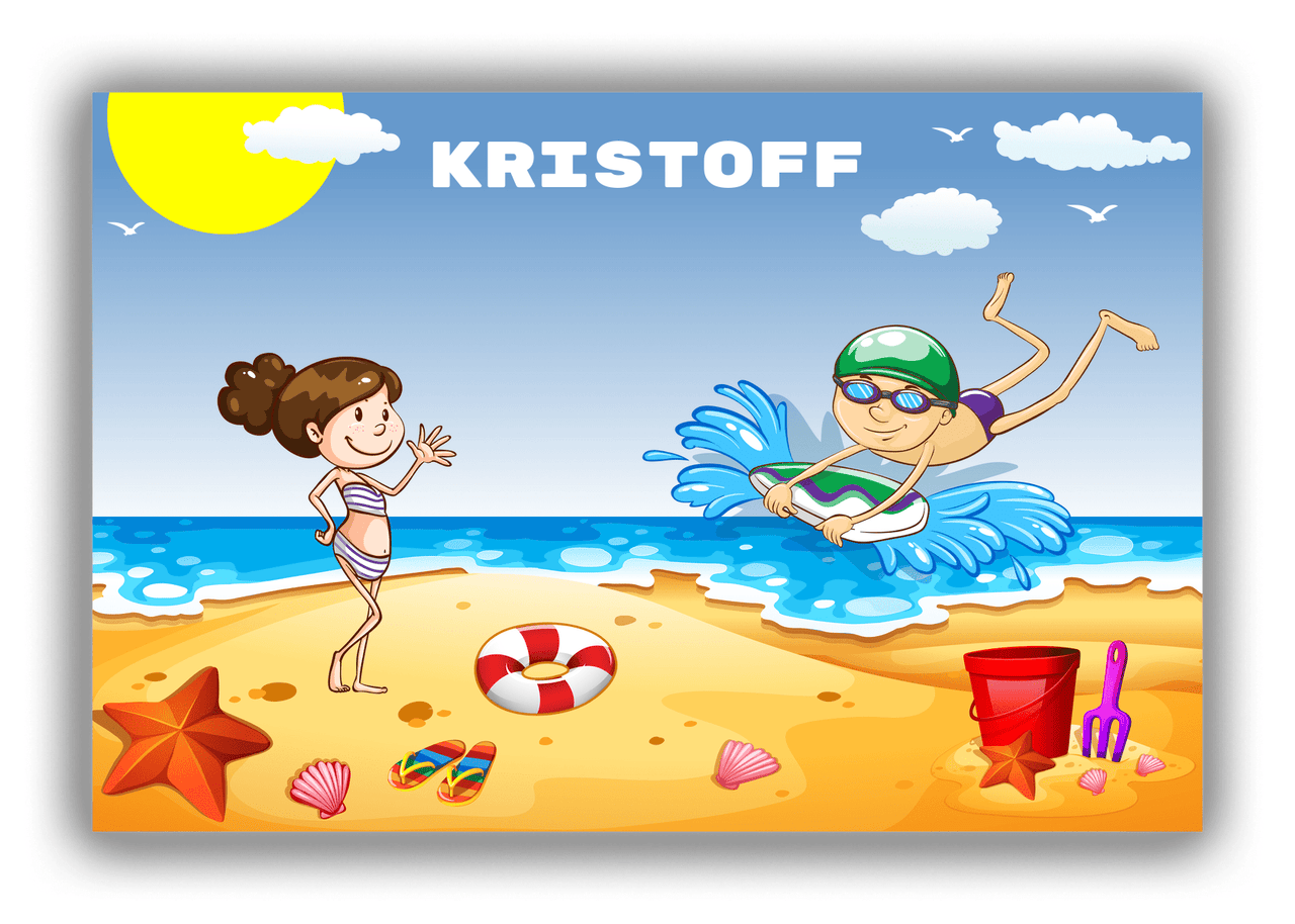 Personalized Beach Canvas Wrap & Photo Print III - Body Boarding - Asian Boy - Front View