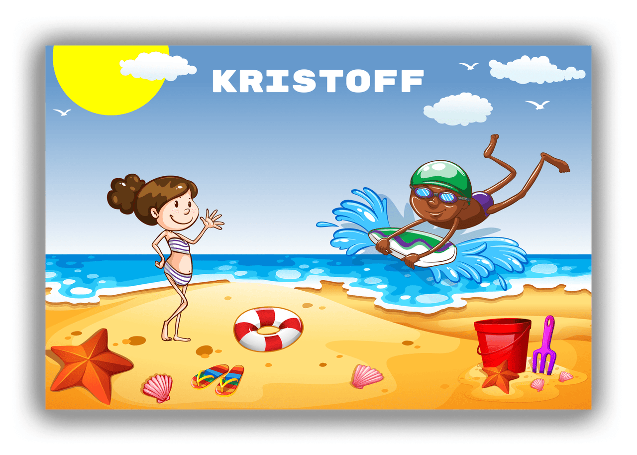 Personalized Beach Canvas Wrap & Photo Print III - Body Boarding - Black Boy I - Front View