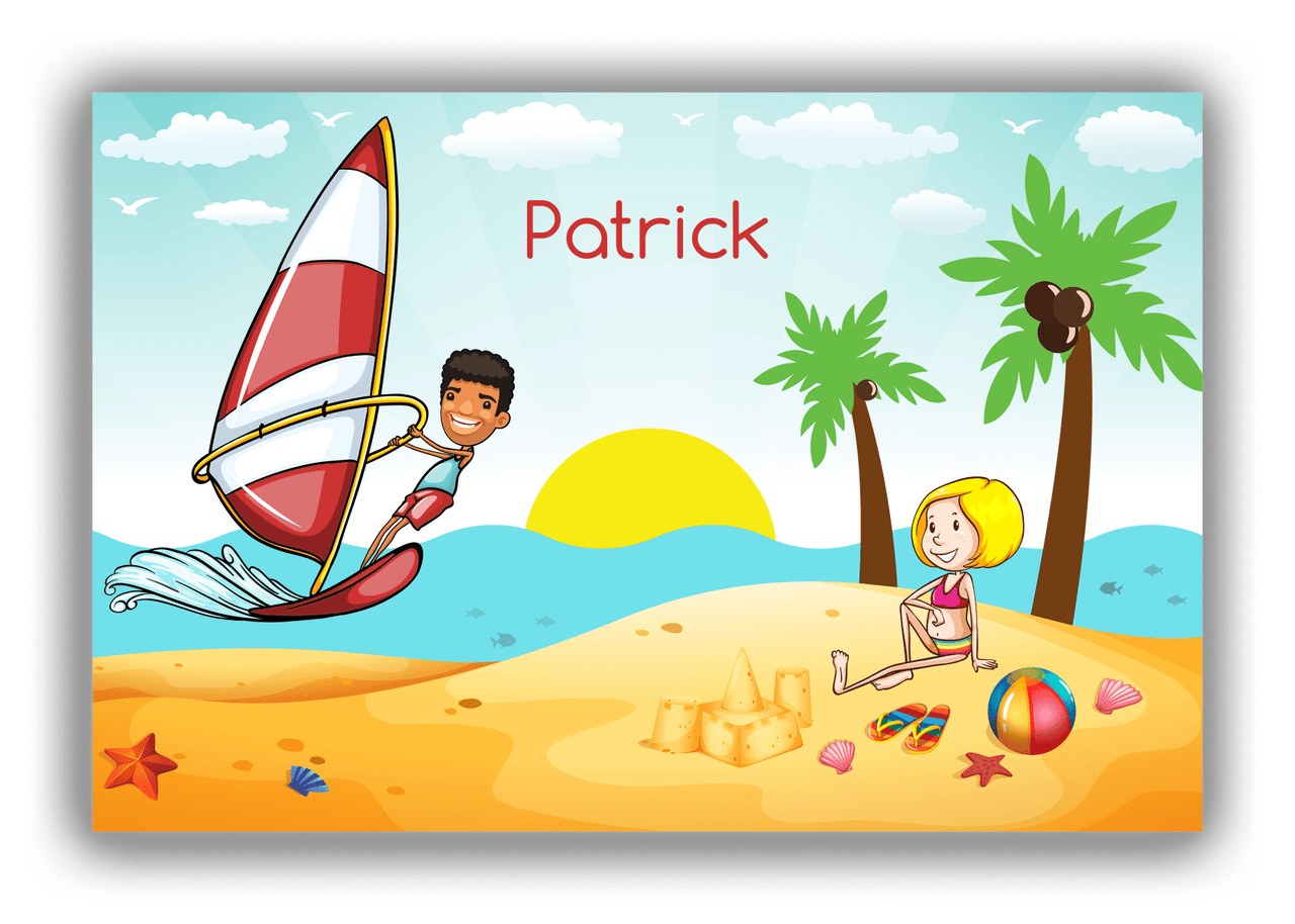 Personalized Beach Canvas Wrap & Photo Print V - Coastal Windsurfing - Black Boy I - Front View
