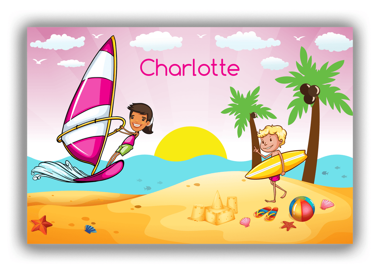 Personalized Beach Canvas Wrap & Photo Print VI - Coastal Windsurfing - Black Girl I - Front View