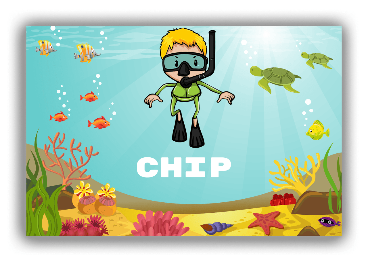 Personalized Beach Canvas Wrap & Photo Print VIII - Snorkeling Fun - Blond Boy - Front View