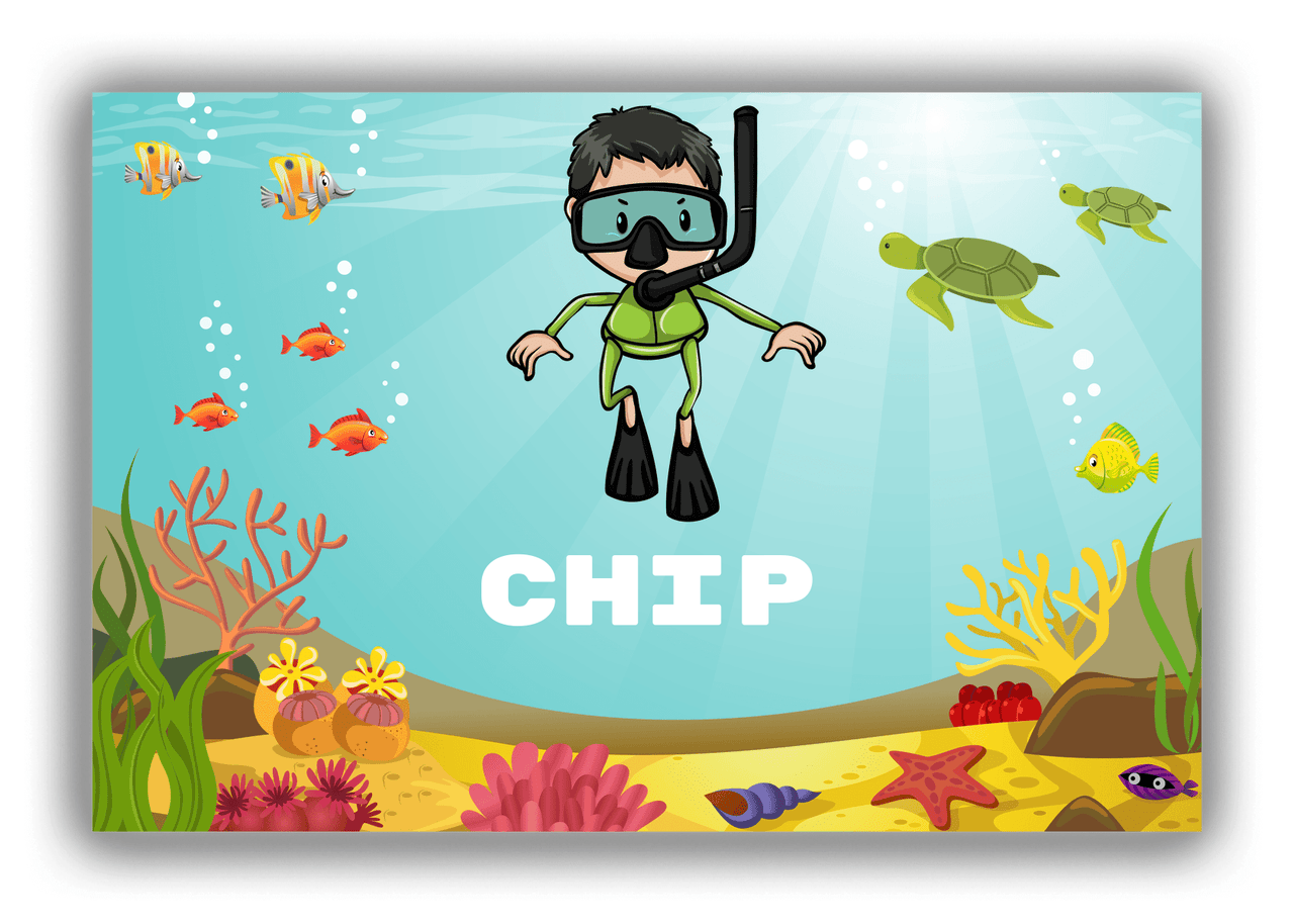 Personalized Beach Canvas Wrap & Photo Print VIII - Snorkeling Fun - Black Hair Boy - Front View