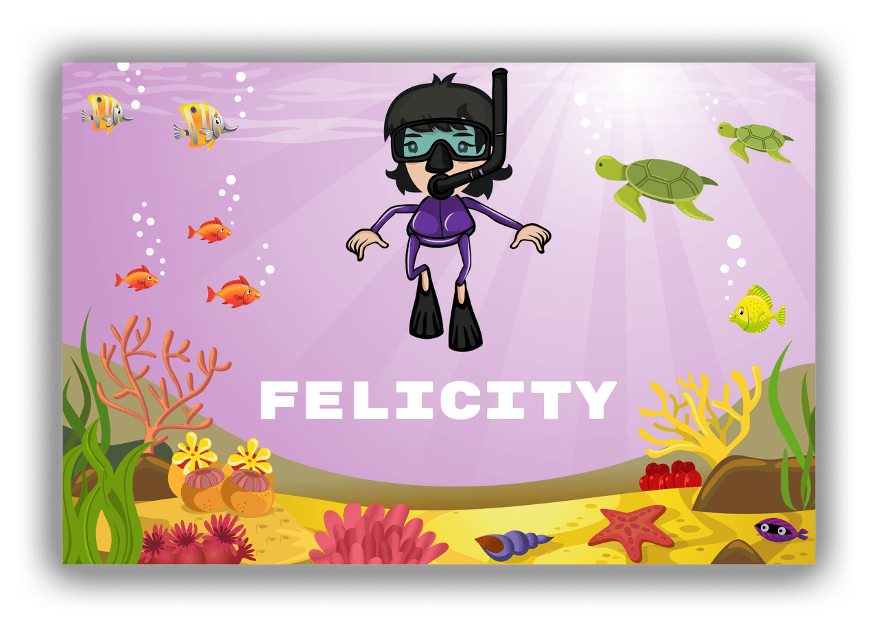 Personalized Beach Canvas Wrap & Photo Print IX - Snorkeling Fun - Black Hair Girl - Front View