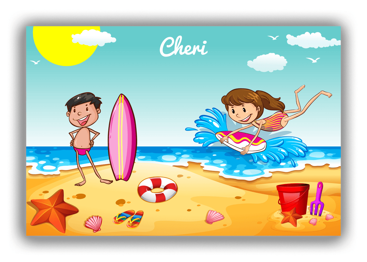 Personalized Beach Canvas Wrap & Photo Print X - Bodyboarding - Brunette Girl - Front View