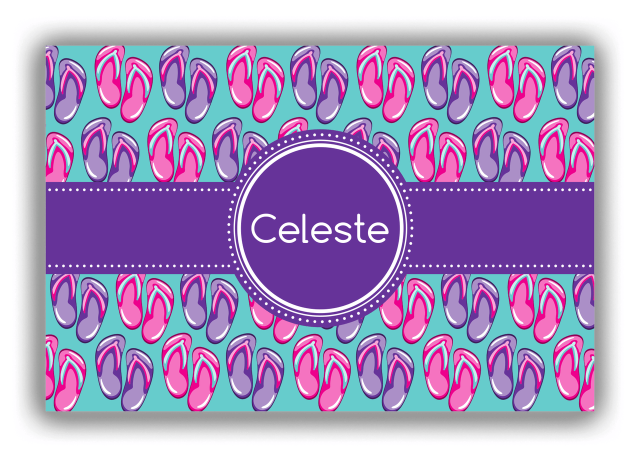 Personalized Beach Canvas Wrap & Photo Print XIII - Flip Flops - Circle Ribbon Nameplate - Front View