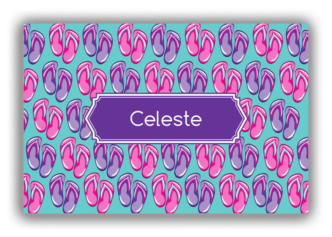 Personalized Beach Canvas Wrap & Photo Print XIII - Flip Flops - Decorative Rectangle Nameplate - Front View