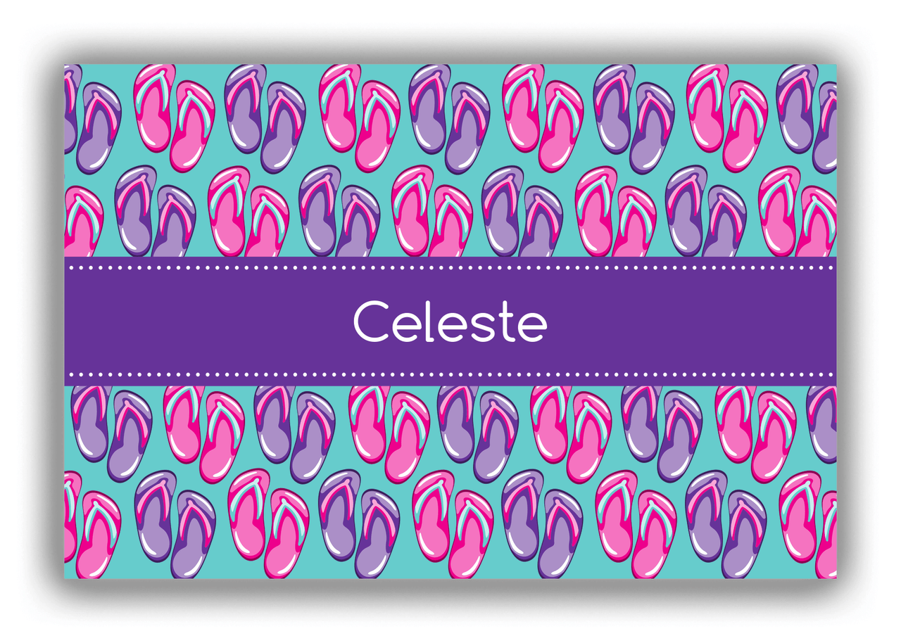Personalized Beach Canvas Wrap & Photo Print XIII - Flip Flops - Ribbon Nameplate - Front View