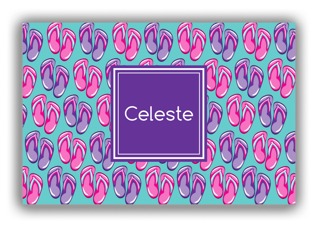 Personalized Beach Canvas Wrap & Photo Print XIII - Flip Flops - Square Nameplate - Front View