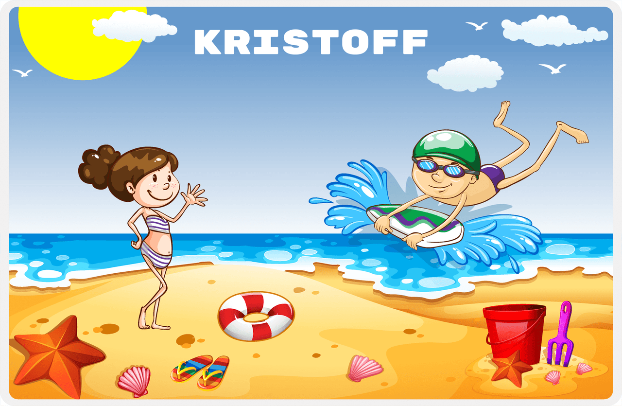 Personalized Beach Placemat III - Body Boarding - Asian Boy -  View